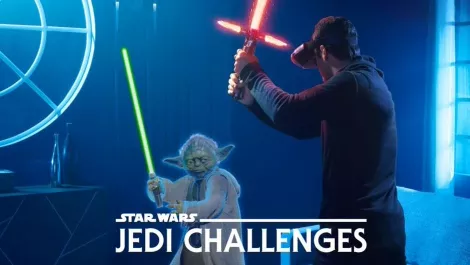 Star wars jedi challenges kylo ren lightsaber vs yoda  with logo 
