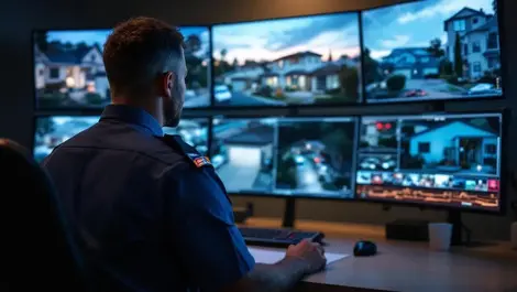 Australian security guard monitoring nighttime cctv australasia