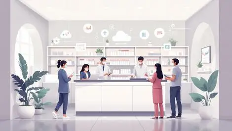 Modern pharmacy interior pharmacists customers data integration cloud analytics malaysia