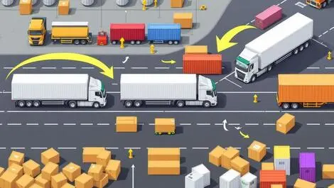 Illustration trucks cargo containers efficiently organized busy warehouse