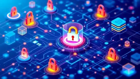 Abstract interconnected data nodes network lines unifying security systems