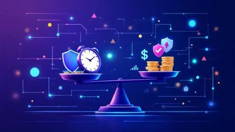 Balanced scales clock shield coins ai neural network speed security cost ai benchmarking