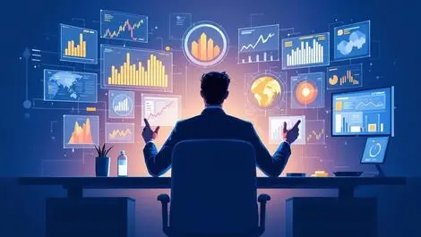 Finance professional analyzing charts with spikes digital screens real time exception detection