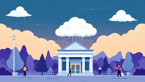 New zealand bank building cloud banking people smartphones laptops