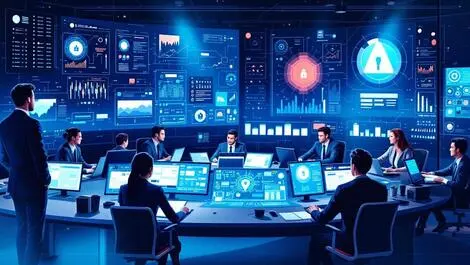 Office it control room people monitoring screens managing correcting ai