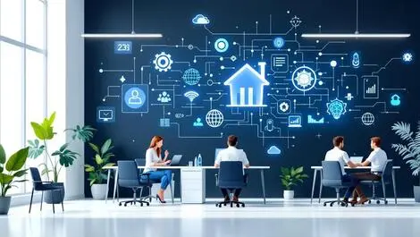 Modern office collaboration digital data flows ai technology mortgage services