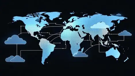 Interconnected cloud servers global map digital connections cloud tech monitoring