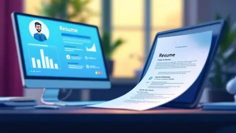 Realistic professional resume on desk ai analyzing clean organized formatting