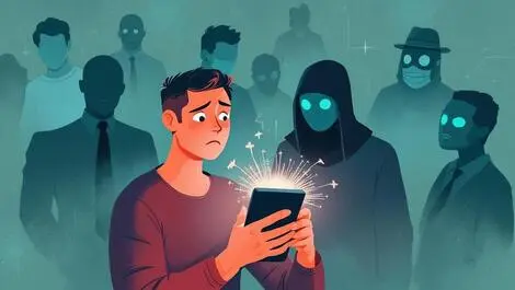 Worried australian person smartphone ai driven scams identity theft