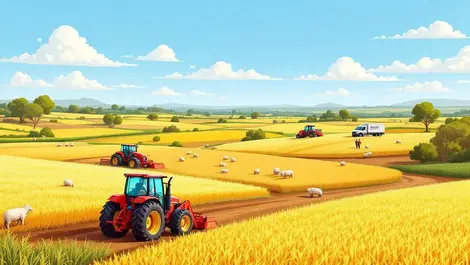 Australian farmland tractors wheat fields sheep economic growth