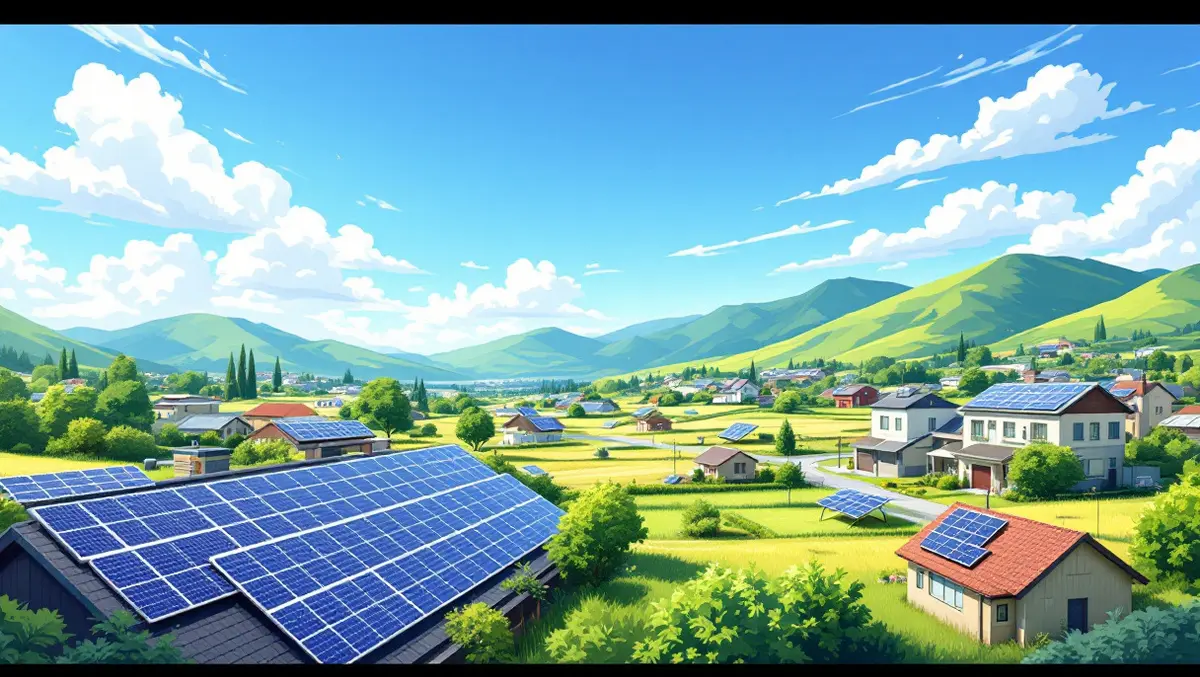 Bright peaceful new zealand landscape solar panels rooftops fields