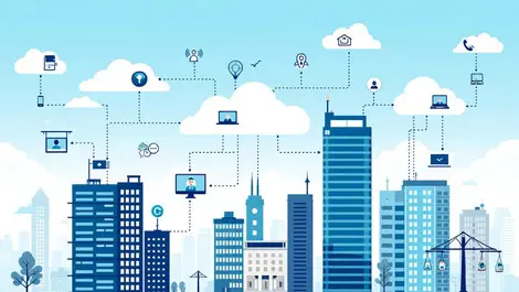 Unified communications cloud services business office buildings australia cityscape