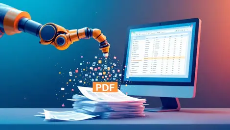 Robotic arm extracting highlighted data from pdf into spreadsheet flow