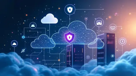 Secure data transfer cloud security ai server buildings digital network