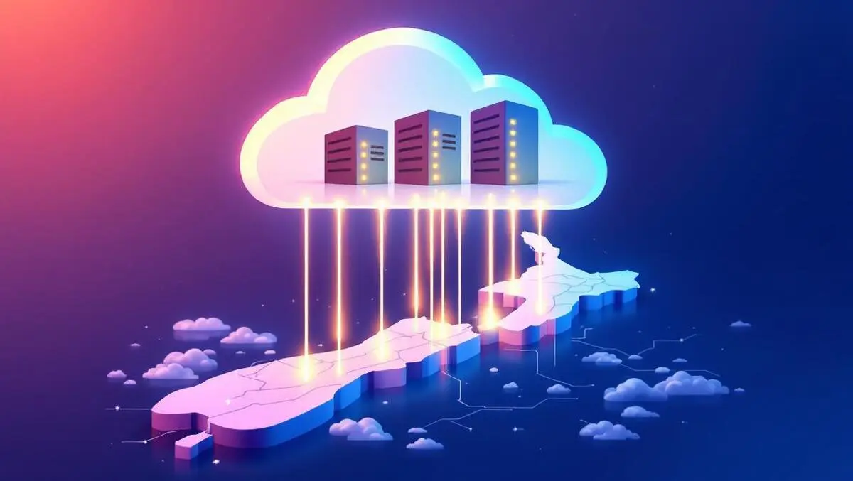 Modern cloud servers over new zealand map with government connections