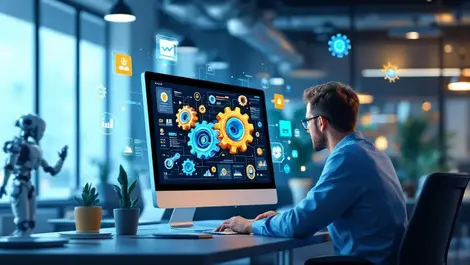 Engineer working modern computer 3d mechanical parts automation ai collaboration