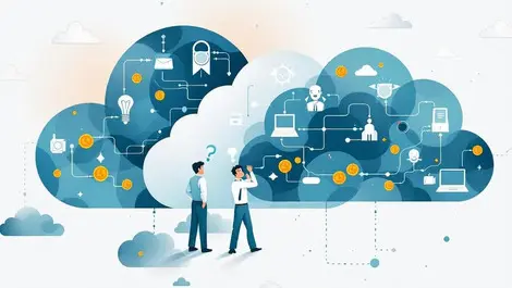 Puzzled business leaders analyzing cloud network icons over asia pacific map