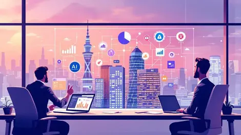 Business professionals singapore office analyzing data charts ai network patterns ethical monitoring