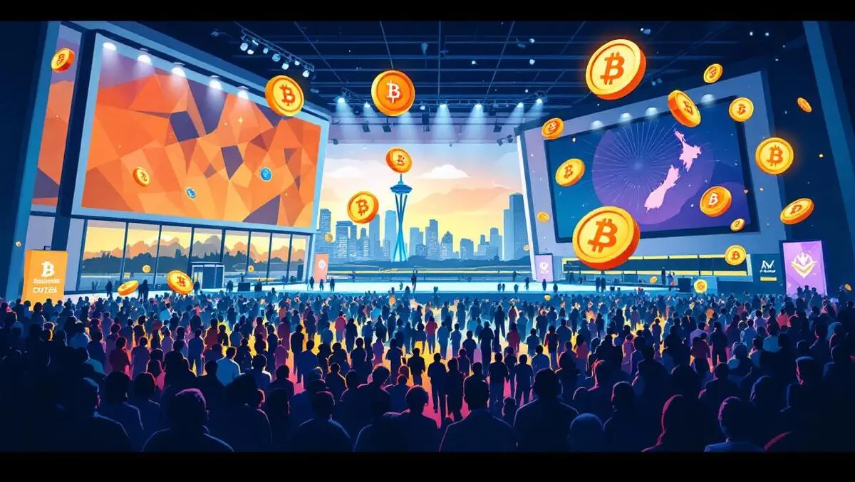 Modern auckland convention center crowd digital coins blockchain nz crypto