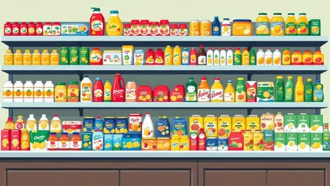 European grocery store shelves unique colorful packaging small brands