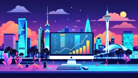 Modern melbourne cityscape digital streaming setup upward trending graph lines business growth