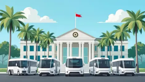 Modern electric vehicles fleet queensland government building palm trees