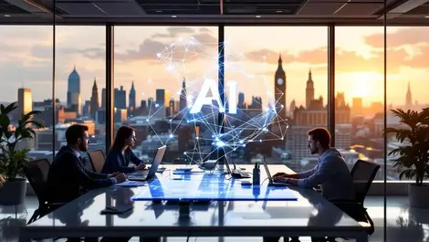 Modern uk office london skyline ai interface automation productivity
