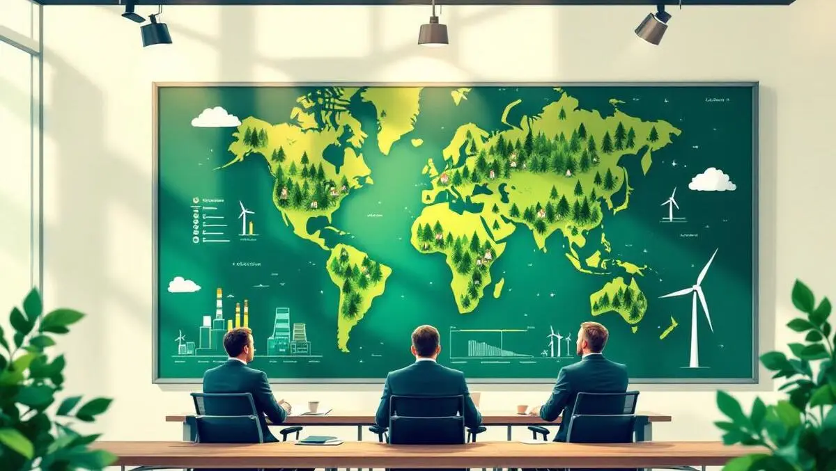 Executives review world map voluntary carbon credits net zero