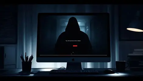 Office desktop update popup shadowy reflection hidden malware scene