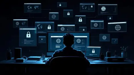 Computer user multiple browser windows fake websites security risk