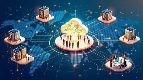 Global business partnership network cloud platform vector art