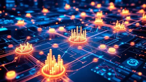 Glowing ai data streams over server room anomaly detection web