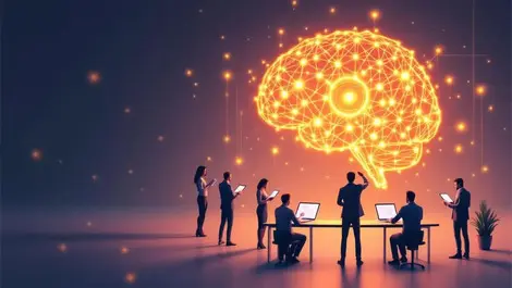 Office team glowing brain network ai corporate training upski