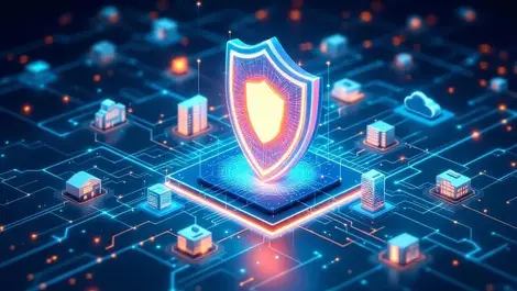 Digital shield enterprise cyber risk cloud network blue teal