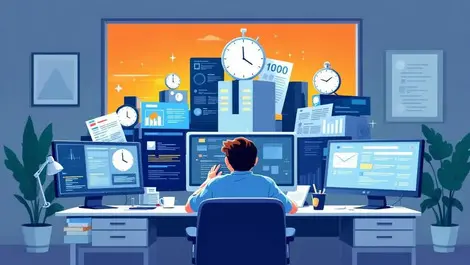 Overworked office employee ai productivity erosion work life balance